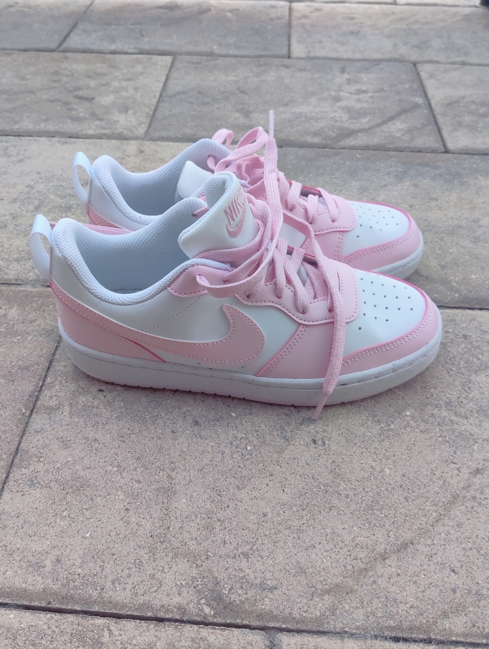 Nike Pink and White Court Borough Low Recraft